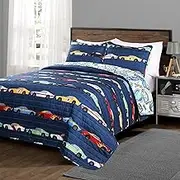 Lush Decor Lush Décor Navy Race Car Kids' 2-Piece Quilt, Reversible Bedding Set for Boys (Twin)