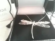 LALIQUE BEAUTIFUL PENDANT DRAGONFLY CRYSTAL WINGS SILVER CHAIN & SILK CORD