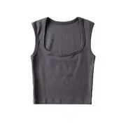 Plain Square-Neck Tank Top Dark Gray - M