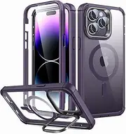 ESR for iPhone 14 Pro Max Case, Compatible with MagSafe, Full-Body Military-Grade Drop Proof Case for iPhone 14 Pro Max with Built-in 9H+ Tempered Glass Screen Protector and Stand, Clear Purple