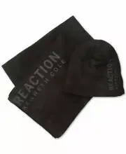 New Kenneth Cole Men's Black Beanie & Scarf Set