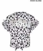 River Island Girls Lilac Leopard Print Tie Knot Front T-Shirt
