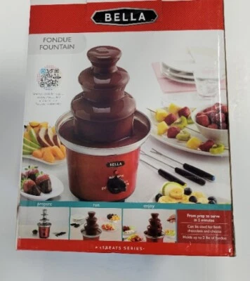 BELLA FONDUE FOUNTAIN for CHOCOLATE & CHEESE FONDUE -SIX FORKS -NEW in open BOX!