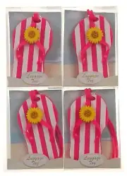 Beach Flip Flop Luggage Tags Pink White Striped Set 4 Gift Beach Travel ID Name