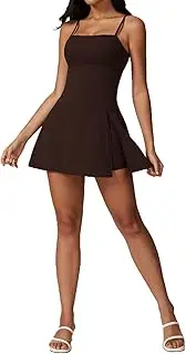 [Generic] 2 in1Split Hem Sports Dress, with Built in Shorts and Bra Workout Dress, Acitve Side Slit Dresses