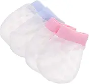 [DEARMAMY] 2 Pairs Face Scratch Gloves Babies Beanie White Cotton Gloves Brush Fingerless Gloves Newborn Mittens Dryer Rack Mitts Sensory Gloves Touchscreen Thumb Para Lid Ice Silk