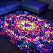 SEBKQ Trippy Mandala Area Rug Black Light,Large UV Reactive Glow in The Dark Boho Non-Slip Fluorescent Rug for Bedroom Living Room 70"×47"×0.39"