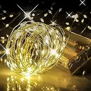 2 Pack Led Fairy Lights Battery Operated, 33FT 100LED Warm White Battery Powered Copper Wire Starry String Lights