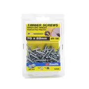 Zenith 7G x 25mm Zinc Plated Hinge-Long Thread Countersunk Head Timber Screws - 100 Pack