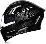 Modular Bluetooth Motorcycle Helmets, DOT/ECE Approved Flip Up Full Face Dual Visor Helmet with Dual Speakers and Microphone for Adults Men Women C,XXL=63-64CM