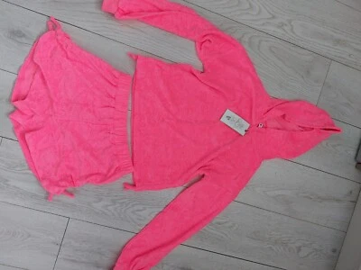 girls bright pink towelling hooded jumper and shorts set age 12 years from very