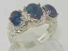 Luxury 925 Sterling Silver Ladies Large Opal Trilogy Ring