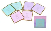 Set of 6 Coaster Cool Let's Party Gin/Champagne Gold Slogan Laminated Surface