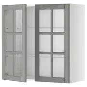 METOD wall cabinet w shelves/2 glass drs, white/Bodbyn grey, 80x37x80 cm