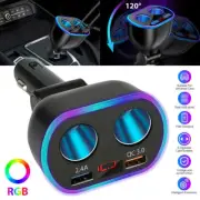 2Way 12V Dual USB In Car Charger Socket Cigarette Lighter Splitter Power Adapter