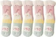 [Jaksairos] 5/10 Packs Fuzzy Slipper Socks For Women Thickned High Leg Socks Coral Fleece Towel Sleep Socks Christmas Red Socks