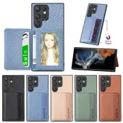 Back Card Holder Case for Samsung S23/S22/S21 Ultra Fabric Design RFID Magentic