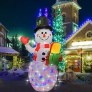 Christmas Inflatable Snowman Holds Gift Box Lighted Rolling Colorful Lights I...