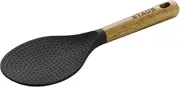 STAUB Rice Spoon, Perfect for Keeping Rice Fluffy While Scooping and Serving, Durable BPA-Free Matte Black Silicone, Acacia Wood Handles, Safe for Nonstick Cooking Surfaces, 8.75 x 3 x 0.75 inches