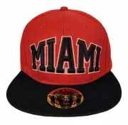 Miami FL Flat Bill Snap Back Ball Cap Embroidered Red/Black Adjustable Hat