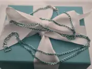 Tiffany & Co Sparkler Blue Coated Silver Enamel 1.7mm Chain Necklace 30" NEW