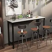 Bar Table Rectangle Sintered Stone: White Marble Bars Tables Counter Height 120x40x104cm Cocktail Table Bar Furniture for Home Kitchen Breakfast Dining,Pub,Coffee Shop,Office, Apartment