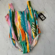 New Vintage 80s leotard multi color aerobics abstract women’s Danskin 1x Barbie
