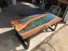 Blue River Epoxy Resin Furniture Blending Textures Dining Table For Entryway Dec