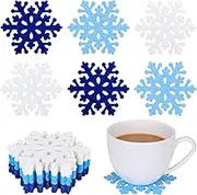 AnyDesign 15 Pack Christmas Snowflake Felt Coasters Blue White Snowflake Tableware Mat Christmas Snowflake Coasters Heat Insulation Drink Tea Coffee Cup Mat for Winter Xmas Holiday Decoration Supplies