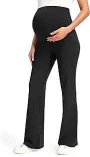 [JOYSPELS] Women's Maternity Pants with Pockets Over The Belly Pregnancy Bootcut Yoga Pants for Work Casual, Black, M