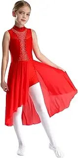 [inhzoy] Kids Girls Rhinestone Modern Lyrical Dance Dress Sleeveless Side Split Maxi Dresses