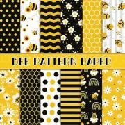 12 Design Bee Pattern Paper Pack 24Pcs Yellow Black Honeycomb Scrapbook Paper Do
