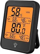 zolyet Indoor Hygrometer Thermometer Large Screen Display Desk Wall Magnetic Electronic Temperature Humidity Meters with Bracket for Home Greenhouse Cellar Black Type 1