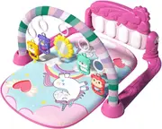 Baby Gym Play Mat for Children 0-18 Months - Colorful High Contrast Activity Mat with Music, Soft Texture (Pink Unicorn)