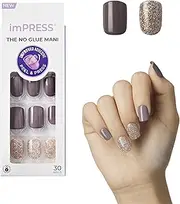KISS imPRESS Press-On Manicure, Nail Kit, PureFit Technology, Short Press-On Nails, Square, Flawless, Includes Prep Pad, Mini File, Cuticle Stick, and 30 Fake Nails