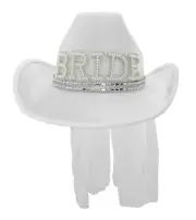 Fun Bachelorette Bride To Be Cowboy Cowgirl Hat With Veil Rodeo Party Prop