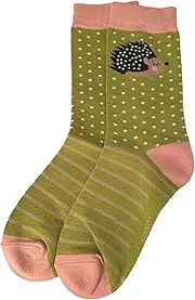 [Purple Possum] Hedgehogs Socks Women's Lime Green and Pink Coloured Hedgehog Pattern Cotton Bamboo Blend Size 4-7, Green, 4.5-8 US