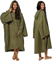 Brentfords Hooded Towel Adults, Changing Robe Large Bath Surf Beach Swimming Robe Absorbent Quick Dry Soft Microfibre Towel Wrap for Women Men, Khaki Green