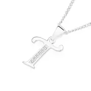 Silver Cz 't' Initial Pendant in Clear