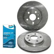 Front Disc Rotors Slotted Dimpled + Bendix GCT Brake Pads for Cruze JG JH 09~14