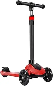 Children's Three-Wheeled Scooter PU Wheeled Scooter with LED Lights, Adjustable Handlebar Height, Suitable for Children Over 2 Years Old(Red Does not Flash)