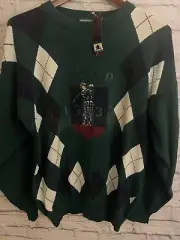 New NWT Vintage IZOD Golf Sweater Mens Large Argyle Green Embroidered Crew 90s