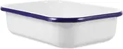 HOLIDYOYO Enamel Plates Enamelware Serving Tray Enamel Sheet Pan Black Rim Solid White Enamel Baking Tray Rectangular Roasting Pan Pizza Tray Lasagna Pan for Kitchen 15x22cm