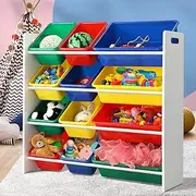 Oikiture Kid Storage Shelves Toys Organiser, 12 Bins 4-Tier Storage Rack