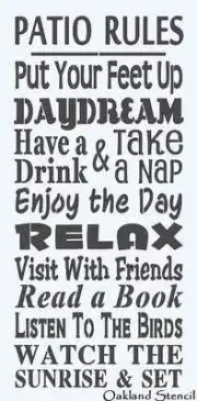 STENCIL Subway/Typography**PATIO RULES** Large 12" x 24" for Signs Primitive
