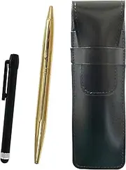 Slim Cowhide Leather Pen Case Black Metal Touch Stick Black and Elegant Gold Rotating Ballpoint Pen Set ASB-ALB-DS2