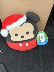 WN1-NEW Disney Christmas 8in Mickey Mouse with Santa Hat Squishmallows Plush Toy