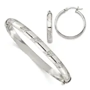 Avariah Solid Sterling Silver Diamond Cut 6mm Bangle and 4mm Hoop Earring Set