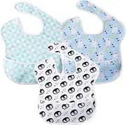 Little Dimsum 3 pack Baby Waterproof Bib Easy to Clean Feeding Bibs Weaning Bibs Adjustable Closed for Babies Toddlers with Large Pocket 6-36Months(Penguin & Bear & Triangle)