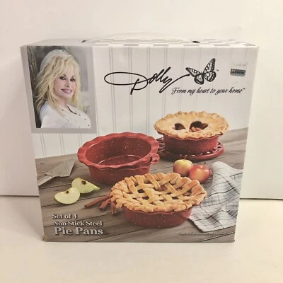 Dolly Parton Pie Pan Set of 4 Non-Stick Carbon Steel 6" Red Kitchen Cooking